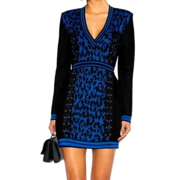 Balmain Blue and Black Mini Dress - Picture 1 of 16